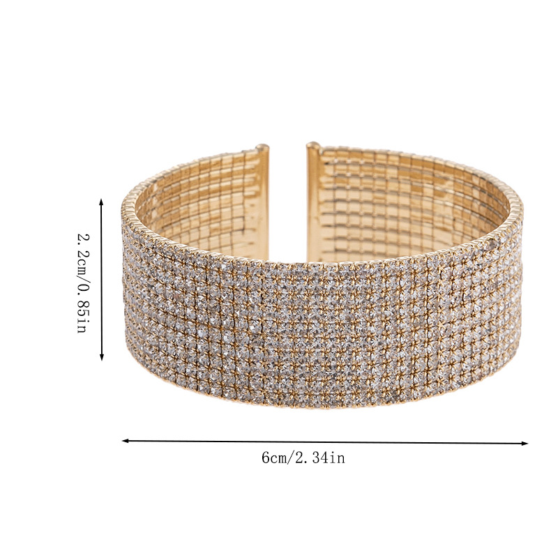 European and American cross-border factory direct sales 15-row full diamond open bracelet, exaggerated and trendy, perfect for balls, banquets, parties and gatherings Specification image