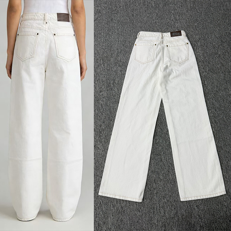 BC High-waisted straight-leg jeans for women, beige, simple style, versatile, casual, loose, wide-leg trousers, European and American style 2026 details Picture