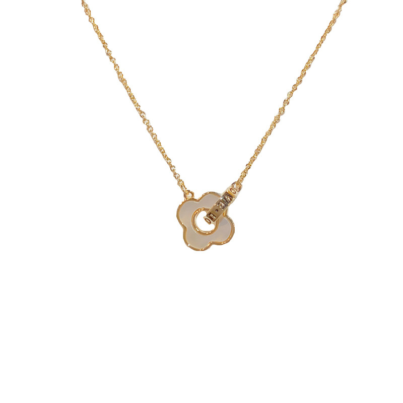 Influencers moda versátil doble anillo cuatro hojas flor shell collar para mujeres nicho diseño ligero lujo alto sentido cadena clavícula accesorios Item Picture