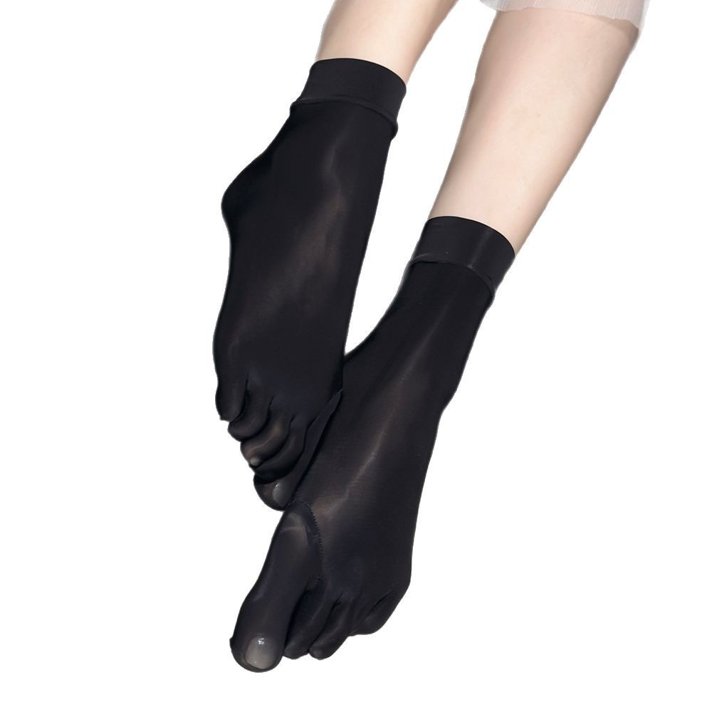 五指袜油亮马油丝袜分趾油光中筒长筒过膝袜丝滑性感夏季薄女袜子白底实物图