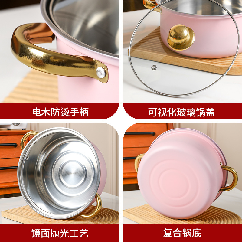 Cross-border bestseller Stainless steel color soup pot set of five pieces, 16-18-20-22-24 cm multi-functional double ears Application Scenario