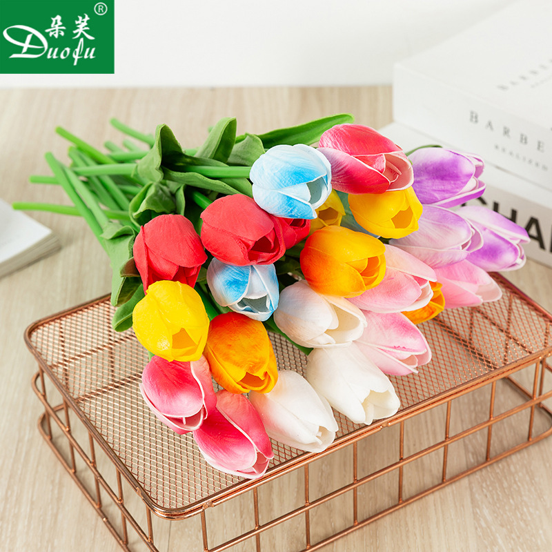 Dove Simulation mini tulip artificial flower home living room decoration flower arrangement material hand feel PU wedding decoration full figure