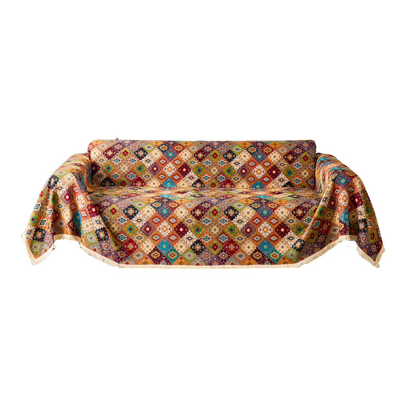 加厚波西米亚风提花棉麻布艺沙发巾四季通用防猫抓民族风沙发盖布白底实物图