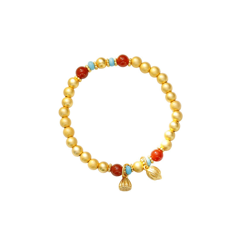 The Hyacinth gold store's same copper-plated sand-gold beaded bracelet with a court style and a high-end feel. The lotus pod pendant bracelet was a bestseller in Douyin live streaming Item Picture