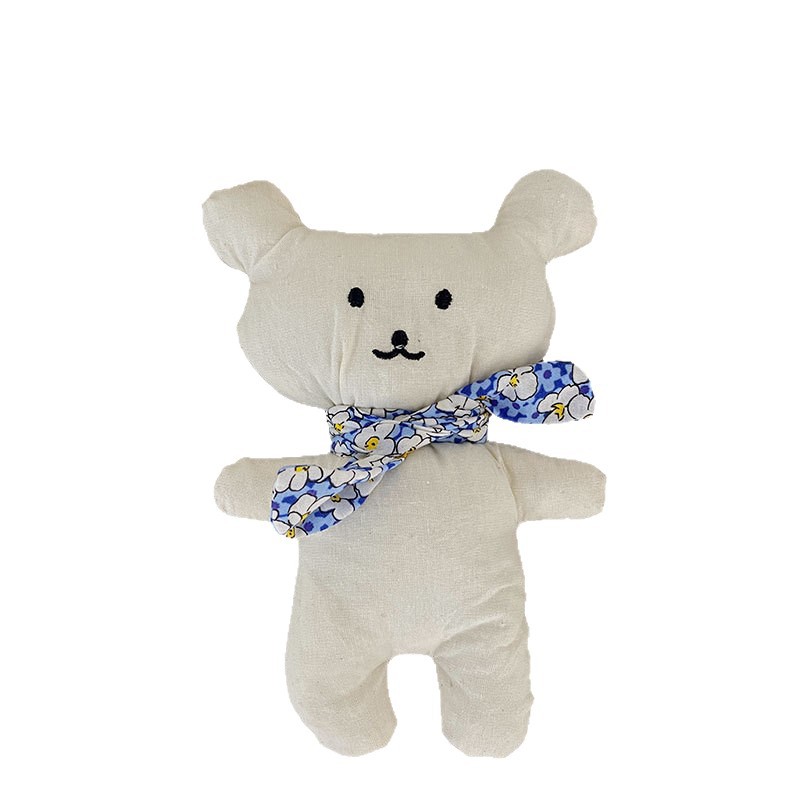 New Korean-style teddy bear floral silk scarf doll, children's fabric handcrafted cotton-stuffed decorative item, cute room decoration toy Item Picture