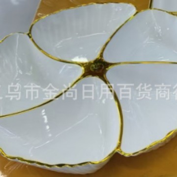 European-style gold-edge plastic compartment-shaped plates, snack plates, light luxury dessert plates, high-end plate arrangement, fruit plates, fruit plates Specification image