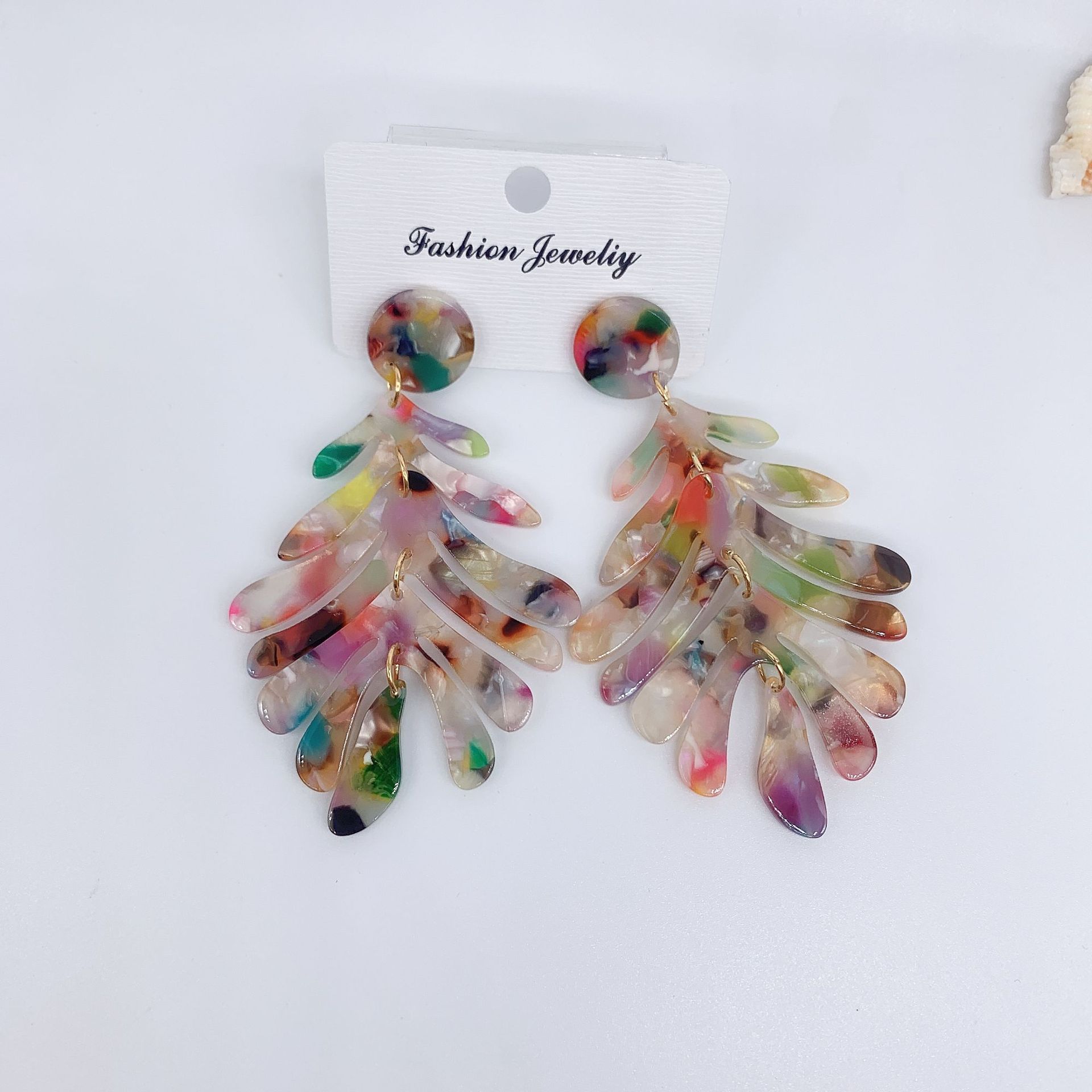 亚马逊时尚大牌长款耳饰欧美新款树叶清新简约醋酸板材叶子耳坠女