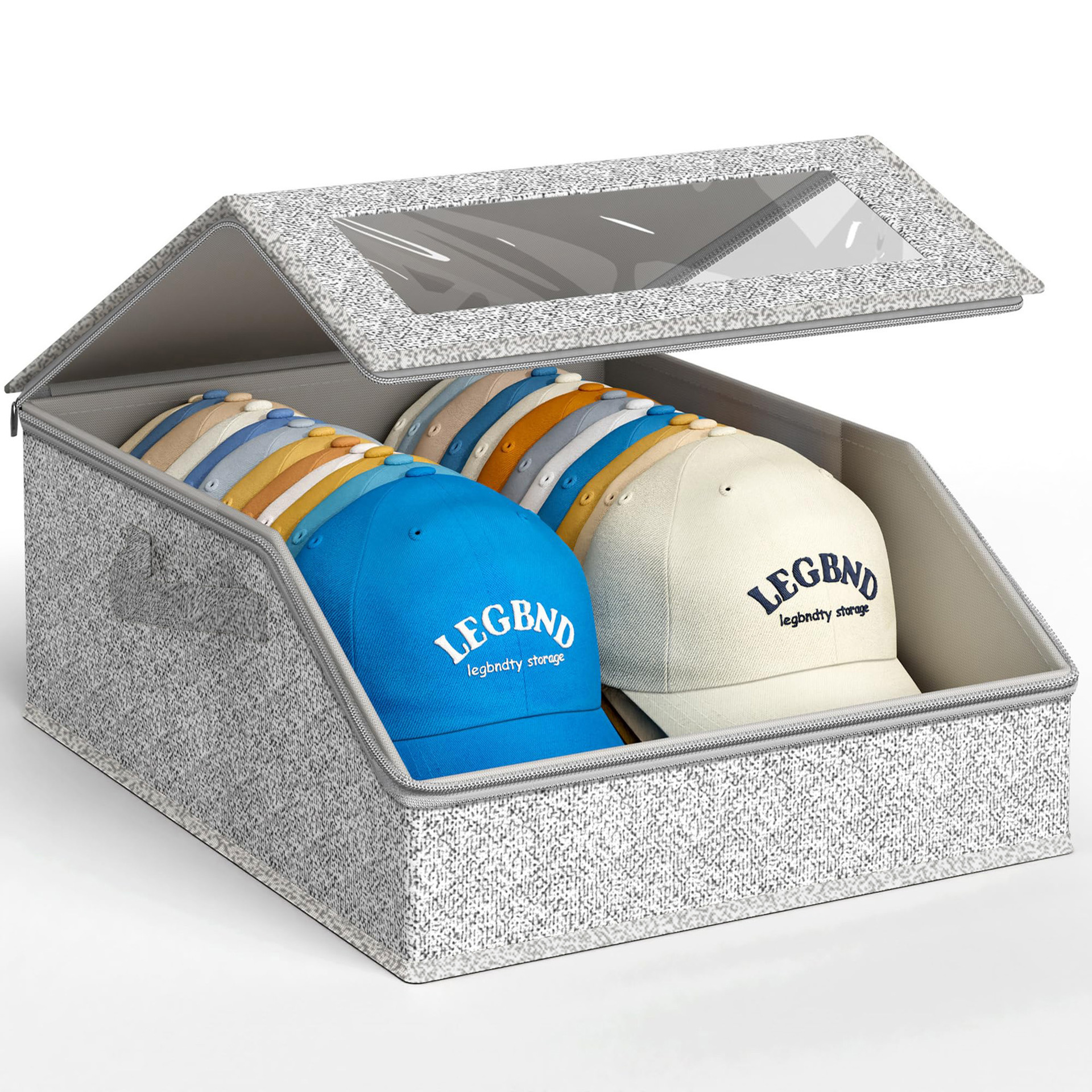 Cross-border zipper hat storage box, foldable dust-proof with window, large-capacity drawer baseball cap storage box