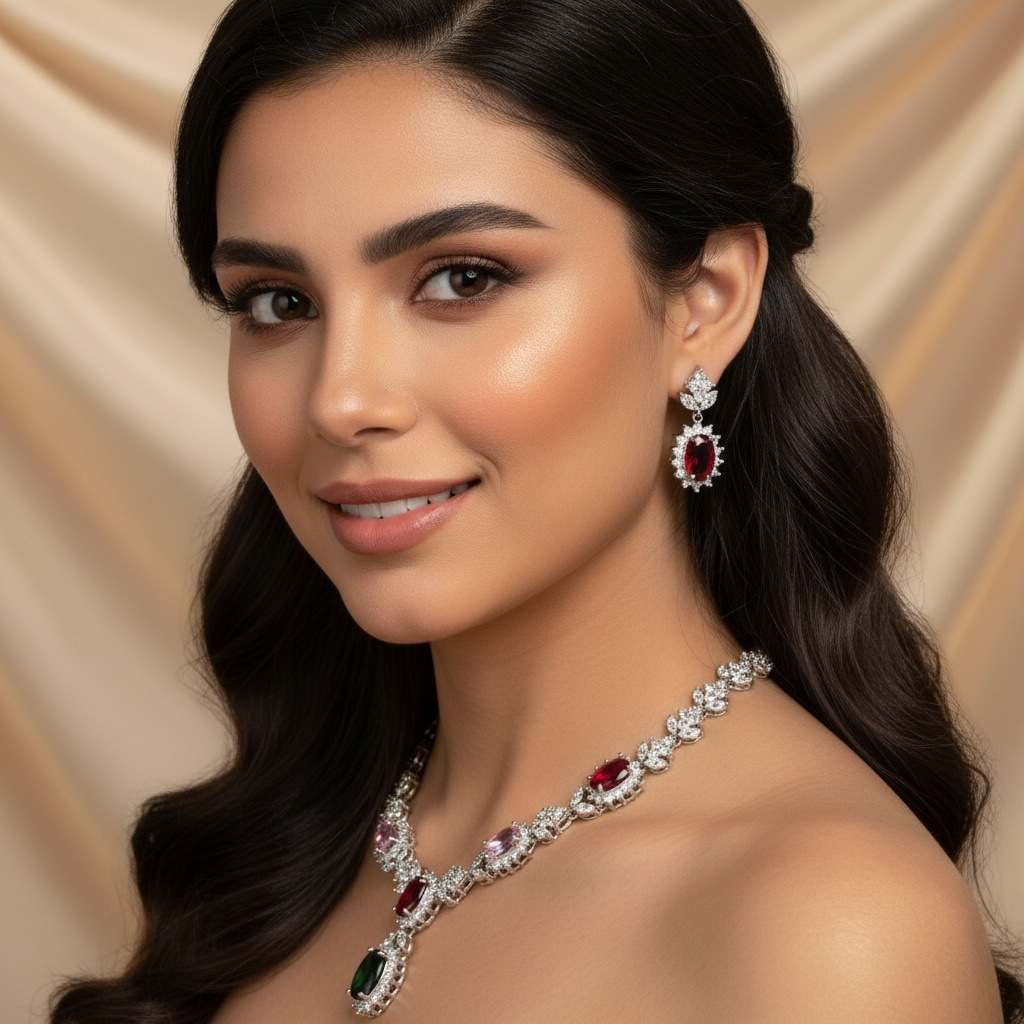 亮雅丽人中国风新娘锆石珠宝套装项链耳钉首饰蛋面宝石首饰批发