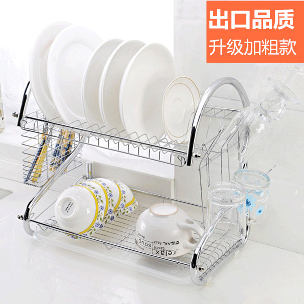 Draining dish rack, cutlery chopstick holder, water cup storage rack, double-layer multi-functional bowl and plate set, stainless steel kitchen storage Specification image