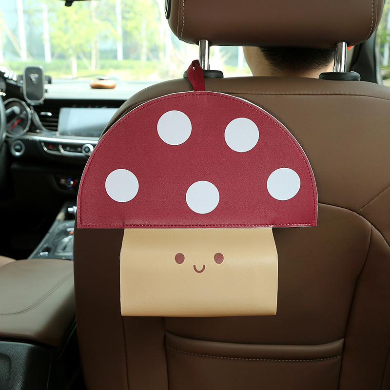 蘑菇PU纸巾收纳挂袋家用客厅卧室汽车抽纸盒创意可爱卡通纸巾挂盒细节图