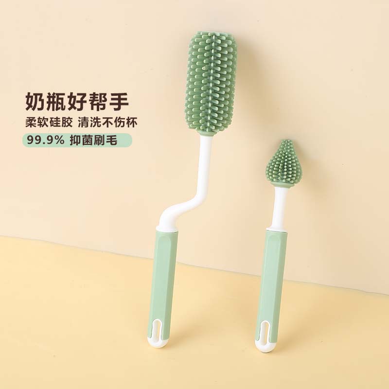 Factory direct sales of a two-in-one silicone set for cleaning and refreshing baby bottles, specifically designed for long-handled shapers, pacifiers and brushes Specification image