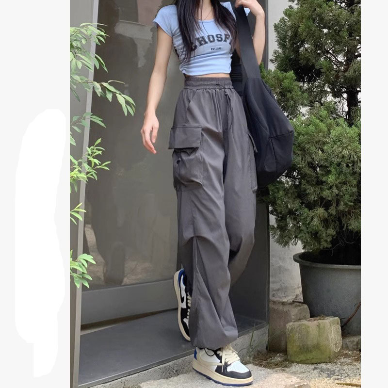 High street workwear pants for women's jazz dance, loose and slimming wide-leg sport pants, versatile and casual straight-leg tapered pants, trendy Specification image