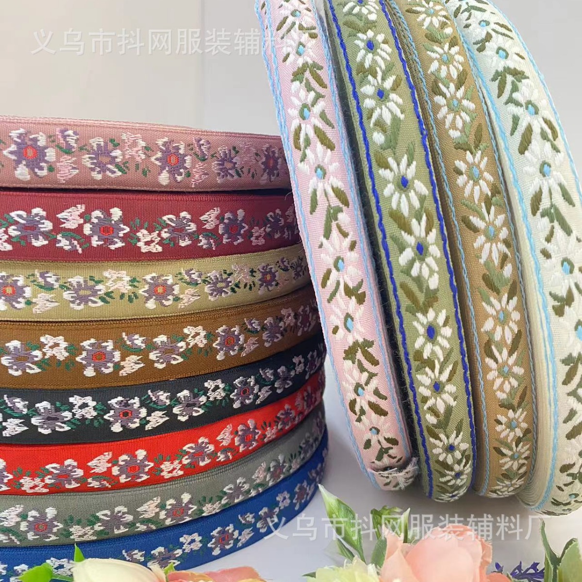 2.1cm New ethnic-style jacquard embroidery ribbon hair accessory, headwear, Hanfu performance costume accessories, bow