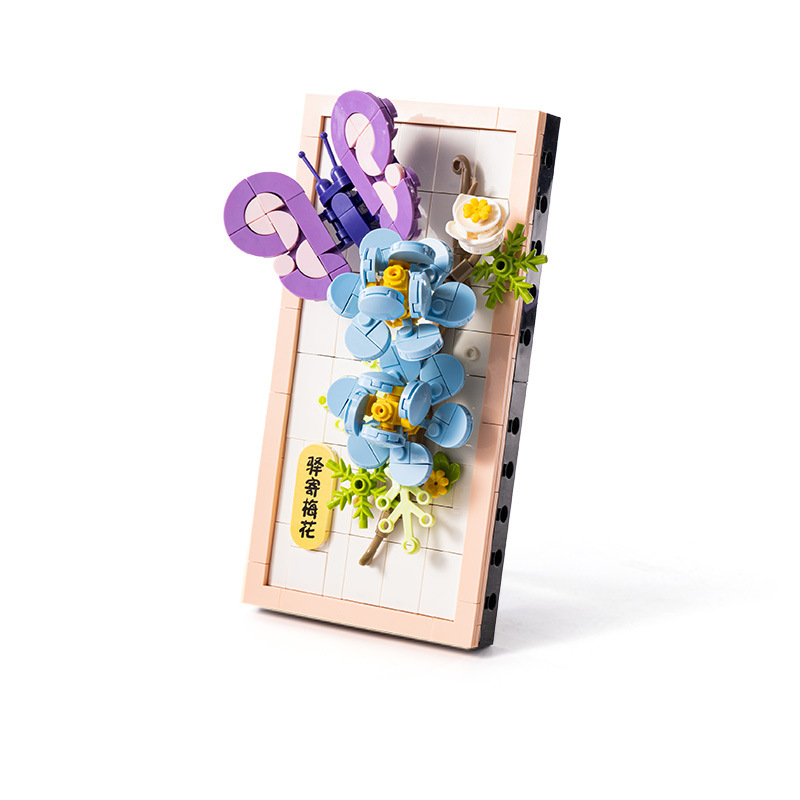 Cross-border simulation building blocks, camellia flowers, home mural ornaments, small particle puzzle assembly model gifts Item Picture