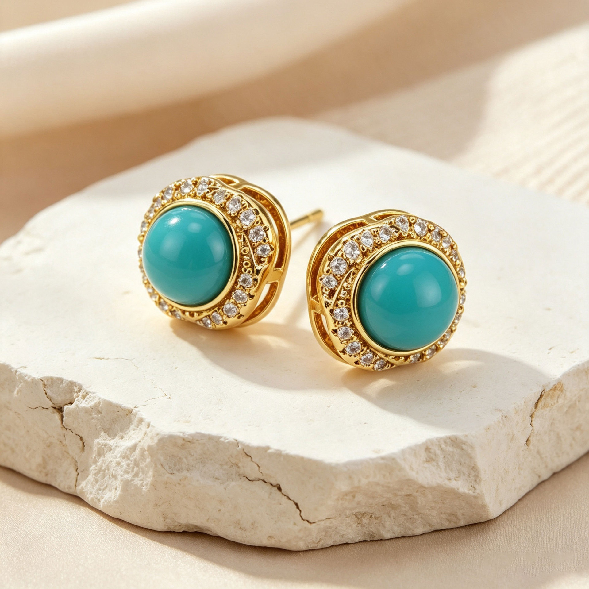 Fuente fábrica vintage premium sentido azul turquesa pendientes aleación de cobre oro real chapado con zirconia s925 agujas de plata orejeras para mujeres Application Scenario