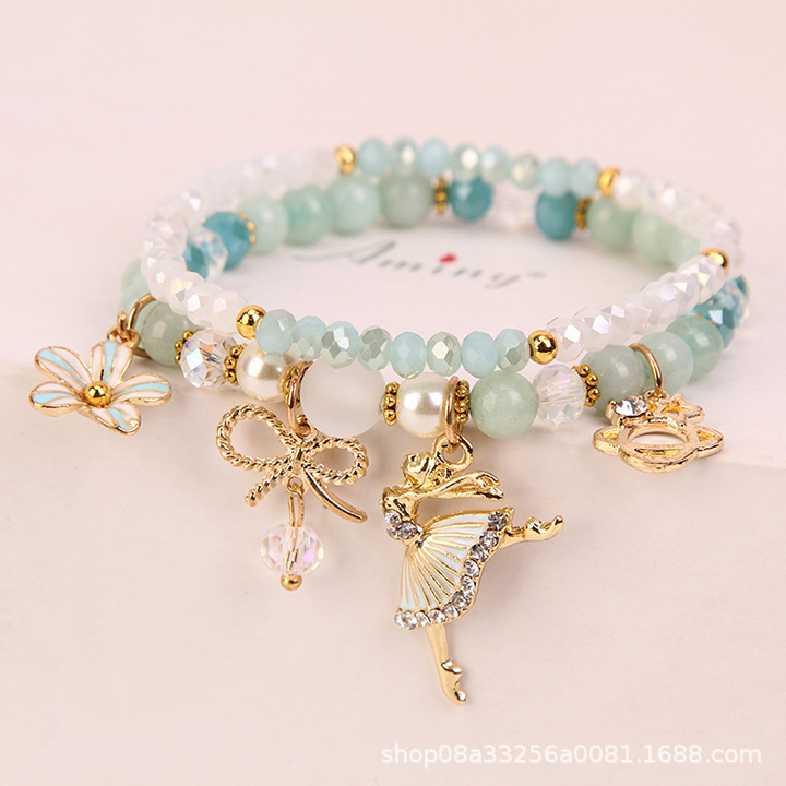 Korean-style fresh and clean crystal bracelet for girls, simple student forest-themed best friend beaded bracelet, bracelet ring, flower pendant bracelet Specification image