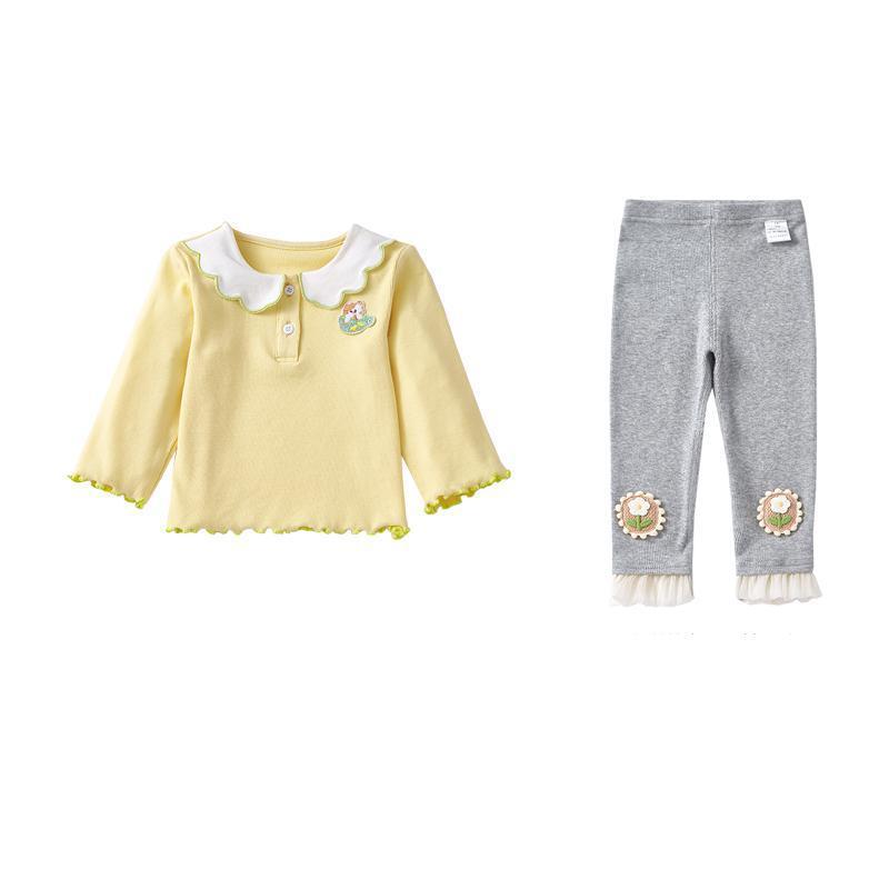 Baby long-sleeved T-shirt, autumn outfit, stylish and versatile, children's base shirt, baby girl top set, two-piece base pants set Item Picture
