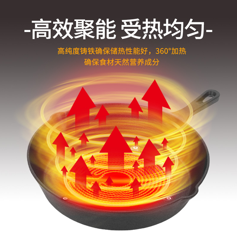 Thickened cast iron pan, flat pan, three-piece set, uncoated non-stick pan, mini egg frying pan, household kitchenware set manufacturer Specification image