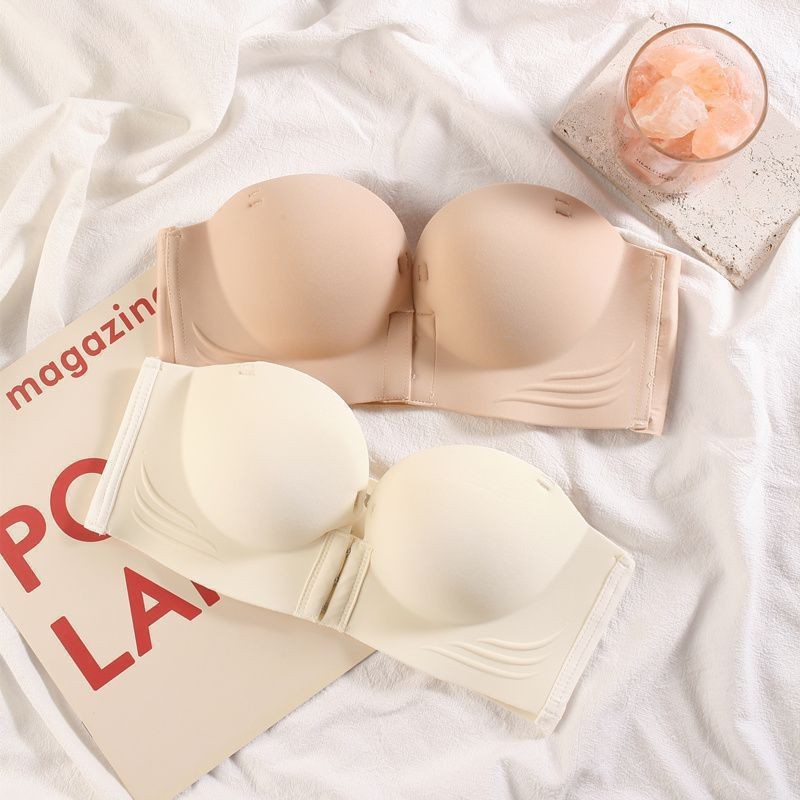 4cm高质量外贸跨境前扣内衣女无肩带防滑小胸聚拢显大无痕文胸罩详情4