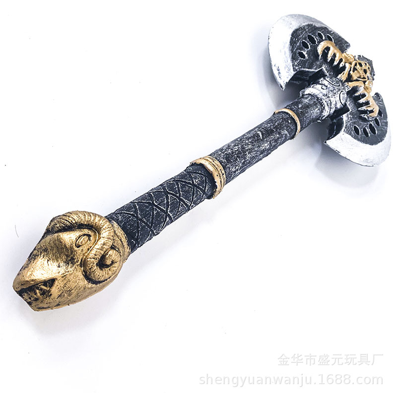 Halloween weapons, double-sided axes, film and television weapons, Ghost Festival props, PU foam axes, children's toys, axe models Specification image
