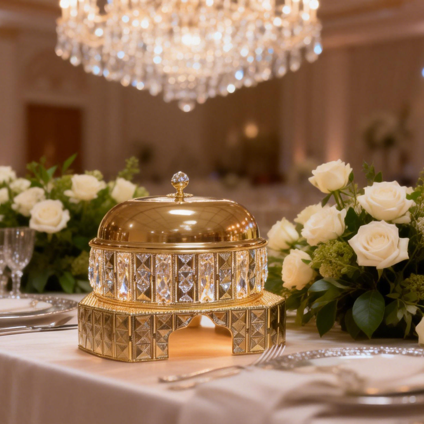 Cross-border stainless steel buffet stove, Golden Hotel Restaurant visible round insulated stove Chafing Dish Item Picture