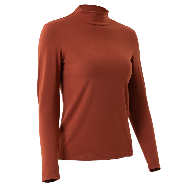 秋季薄款女士半高领长袖卫衣纯色内搭打底衫高弹亲肤休闲运动上衣白底实物图