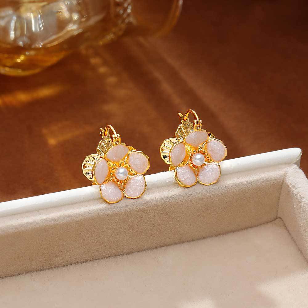 Hyacinth esmalte perle goteo glaseado rosa flor pendientes moda temperamento premium sentido en vivo burst earwear nuevo estilo marea hebillas