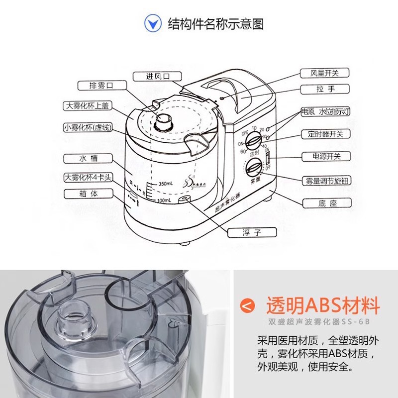 SS-6B ultrasonic nebulizer exclusively for foreign trade, a silent portable high-mist volume nebulizer for adult and children's home use details Picture