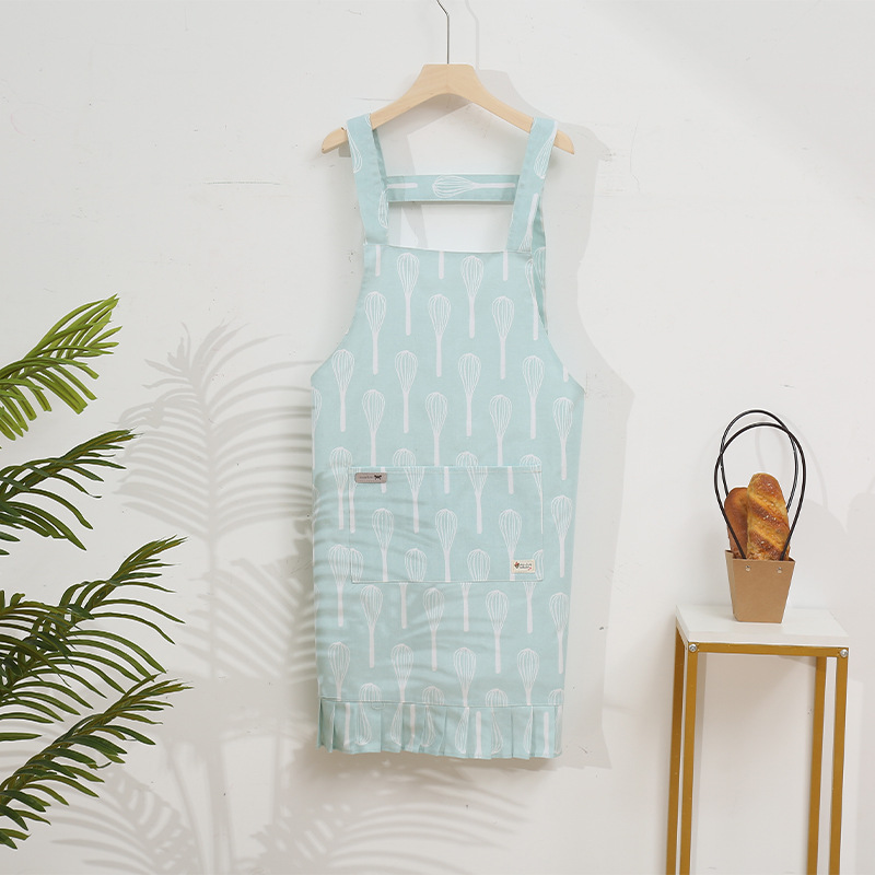 全棉双层防水防油布艺围裙康乐屋厨房无袖格子家用防护韩式防水