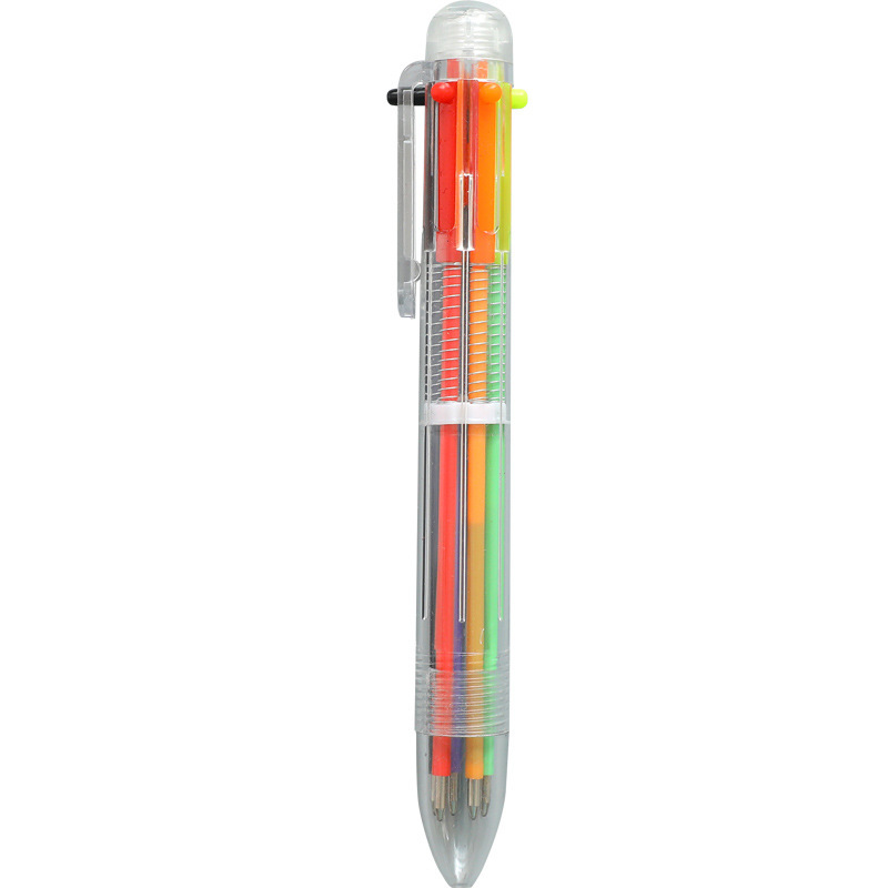 Wholesale of colorful and cute plastic creative transparent six-color ballpoint pens, multi-color pens, all-in-one gel pens Item Picture