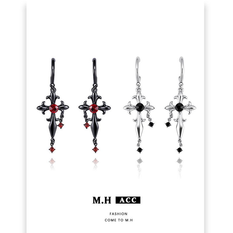 Retro Gothic dark night iris cross earrings, original design sense, European and American punk hip-hop exaggerated earrings for women