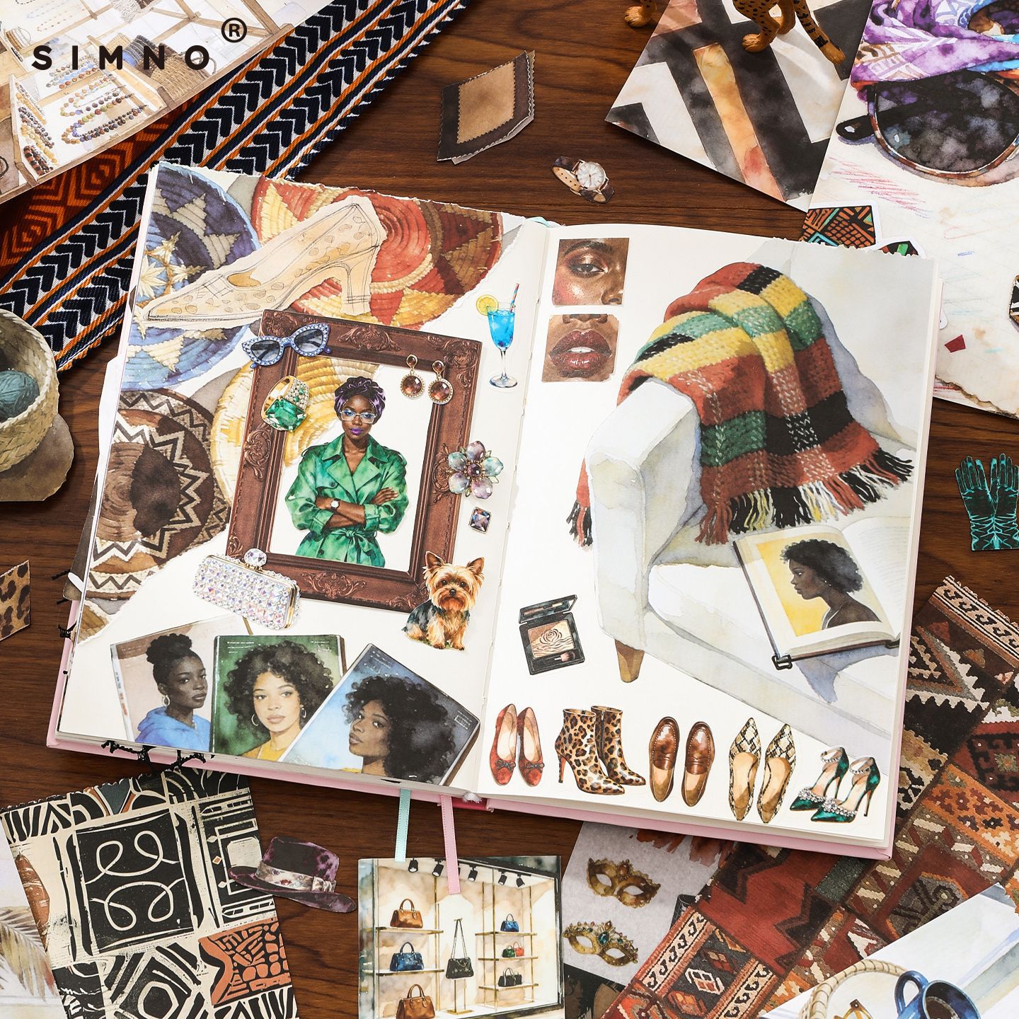 Xinmo Black Diamond Hot Girl Material Sticker Book, fashionable character hand-drawn creative planner material stickers Application Scenario