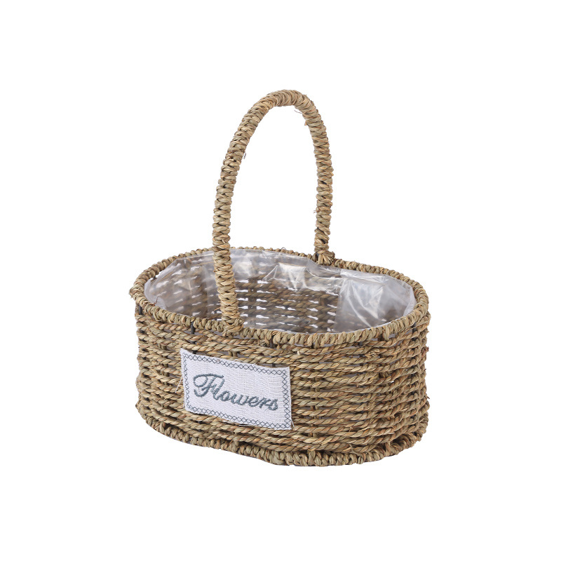 Straw woven storage baskets, straw woven baskets, straw woven hand-held flower baskets, hand-woven flower POTS, flower arrangements, rattan woven storage baskets, carrying baskets Application Scenario
