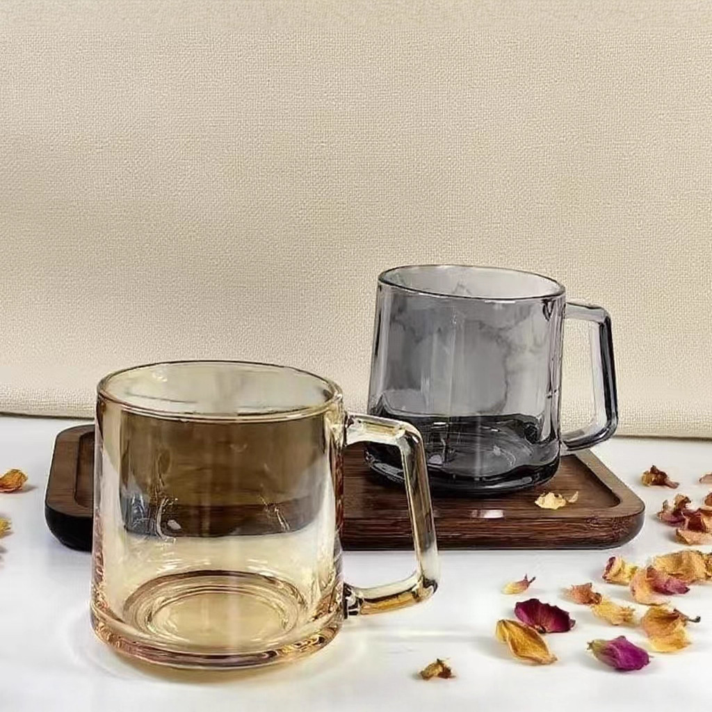 Simple ins thickened glass handle beer mug, colorful cup, household milk cup, water cup, tea cup, beverage cup glass