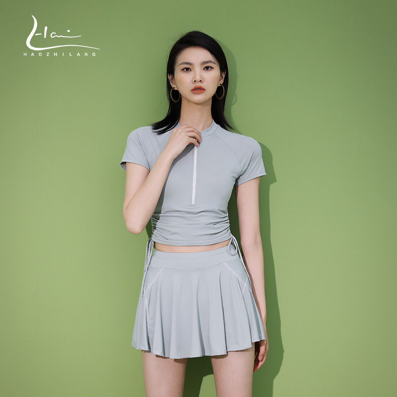 【昊之浪】分体泳衣遮肉显瘦女保守泳装专业运动游泳衣短袖运动款