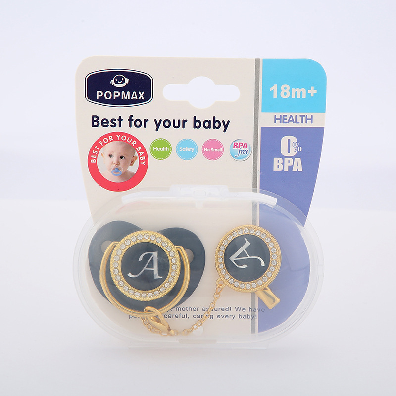 Cross-border baby and maternal products, letter pacifiers, diamond-encrusted pacifiers with chains, pacifier chains, baby products factory wholesale details Picture