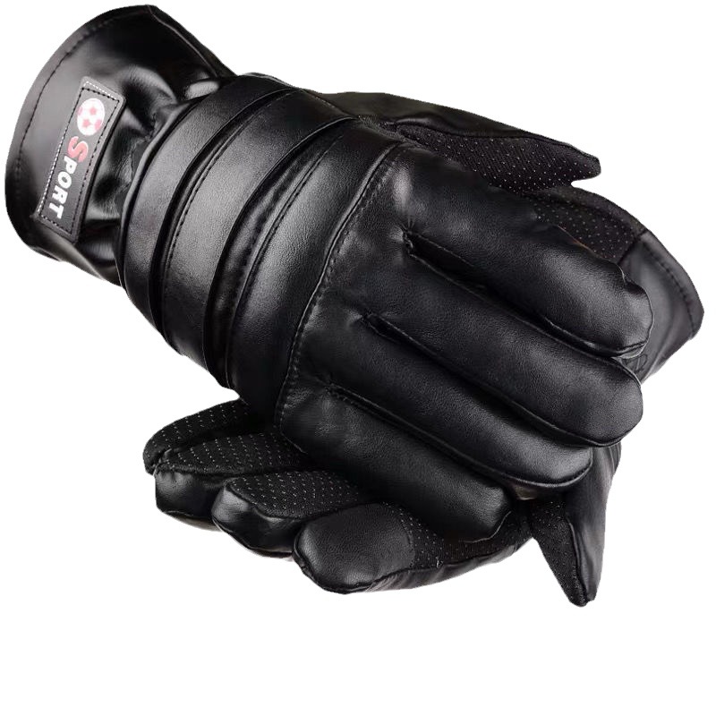 Winter leather gloves for men, thickened and warm for riding motorcycles, with fleece waterproof, wear-resistant and warm cotton for motorcycle riding Item Picture