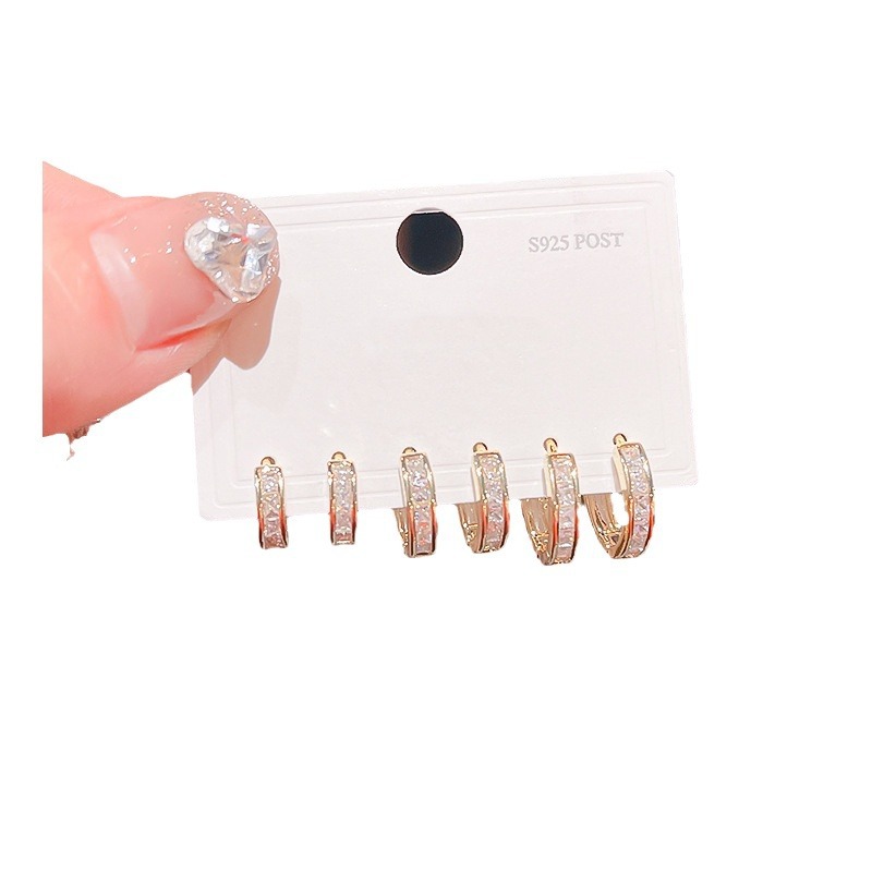 2024新品光面几何圆形锆石圈圈耳扣 ins风简约百搭时尚耳钉环饰品白底实物图