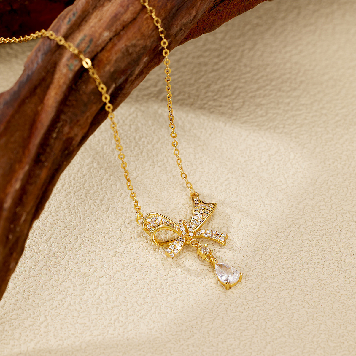s925 Silver Full diamond bow necklace, women's ins light luxury and niche design sense pendant sweater collarbone chain details Picture