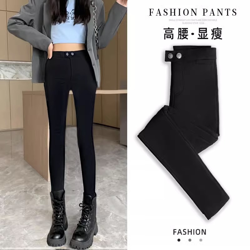 黑色打底裤女外穿春秋款薄款高腰显瘦百搭紧身弹力铅笔小脚小黑裤细节图