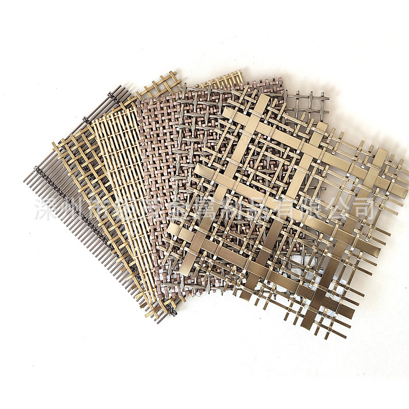 Metal woven decorative mesh flat wire electroplated fluorocarbon bronze ceiling, hotel restaurant curtain wall partition grid decorative mesh Item Picture
