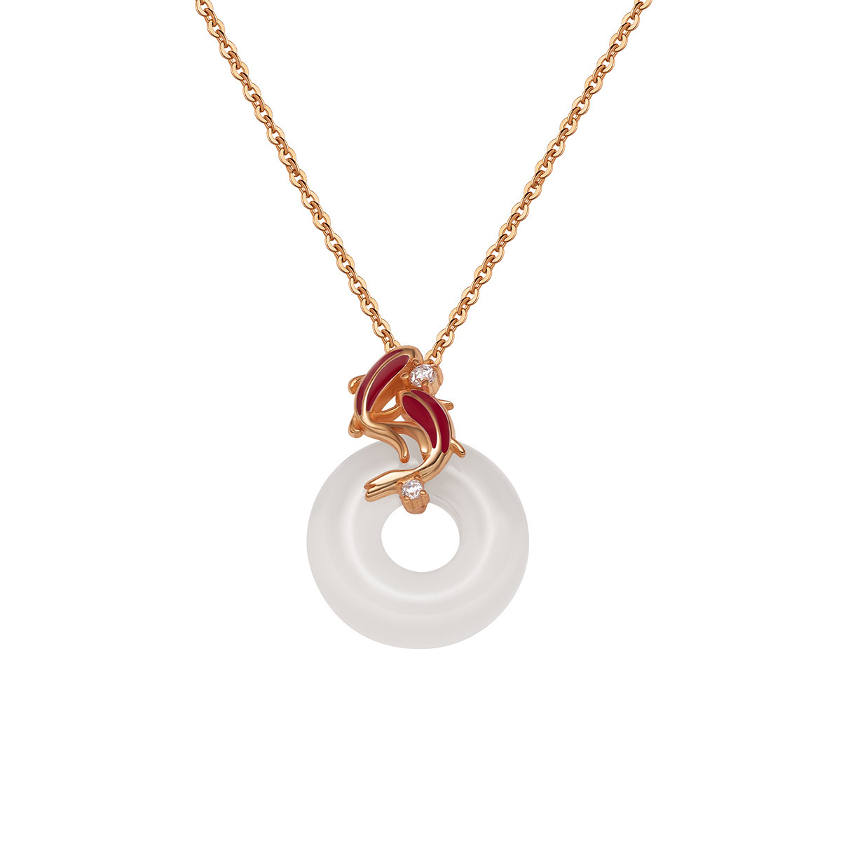 S925 Silver National Trend Resin Carp Collarbone Chain Koi Necklace, Women's inlaid white chalcedony Peace Pendant, Niche light Luxury Pendant Item Picture