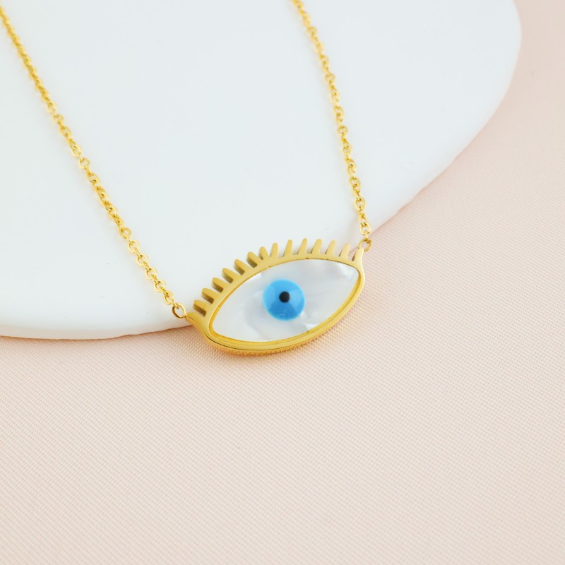 New personalized and trendy titanium steel blue-eye necklace for women, a cross-border live-streaming bestseller jewelry wholesale Specification image
