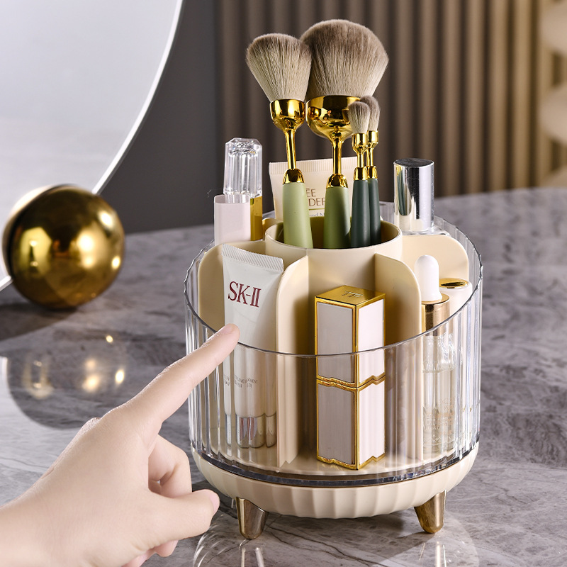 Rotating makeup brush storage box rack, desktop compartmentalized lipstick, eyeshadow, eyebrow brush, makeup table, cosmetics storage bucket Specification image