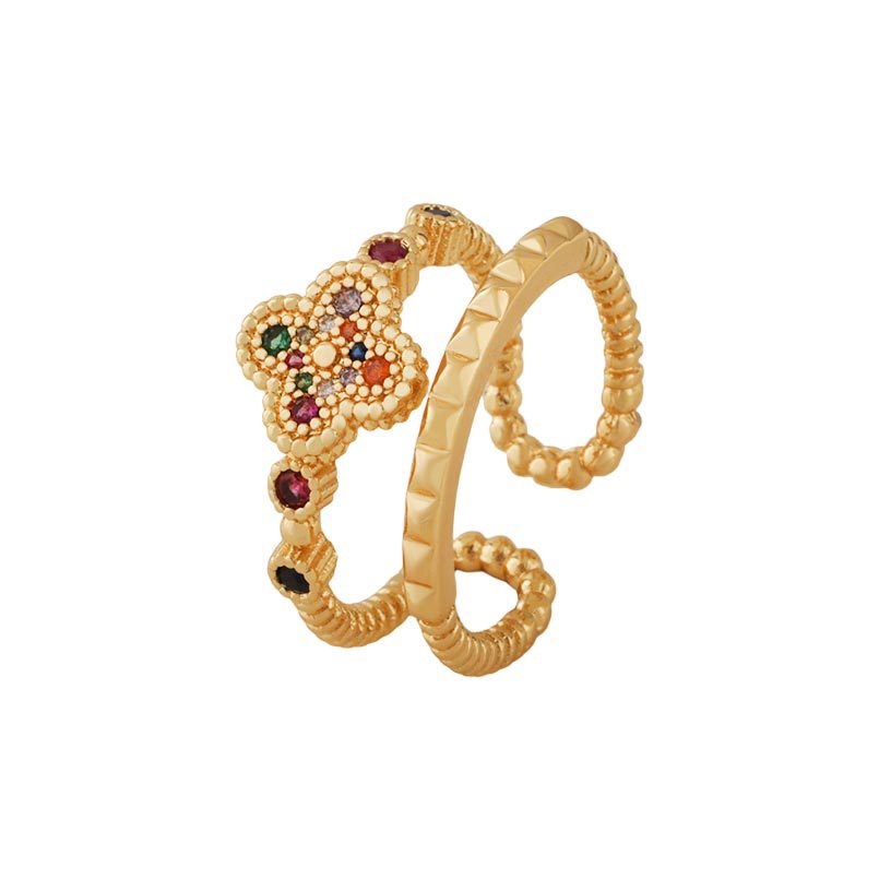 A popular geometric zircon ring in Europe and America, with a light luxury style, luxurious and fashionable temperament, is a copper-plated 18K real gold ring for women Item Picture