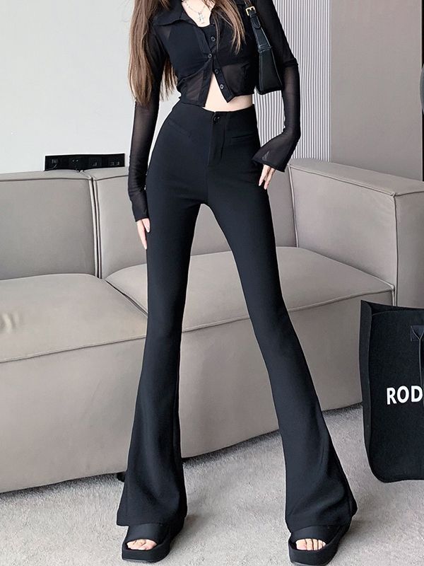 Autumn high-waisted micro-hoof-shaped floor-length pants 2025, slimming and form-fitting, with a good drape, children's flared pants, black suit pants, and elasticity Application Scenario
