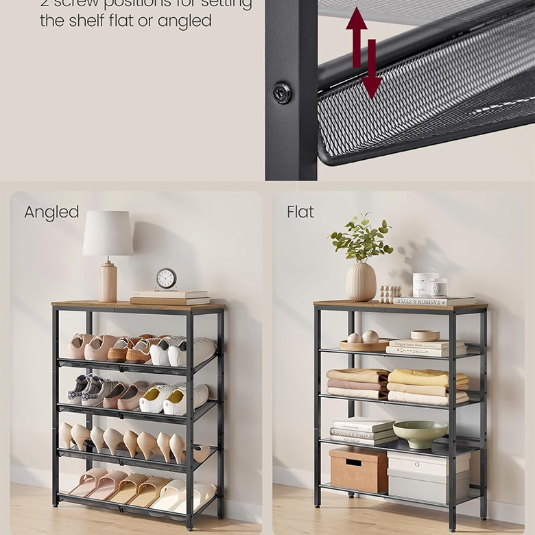 A best-selling shoe cabinet on Amazon cross-border e-commerce, featuring a five-layer inclined multi-functional iron-wood combination storage and dust-proof shoe rack details Picture