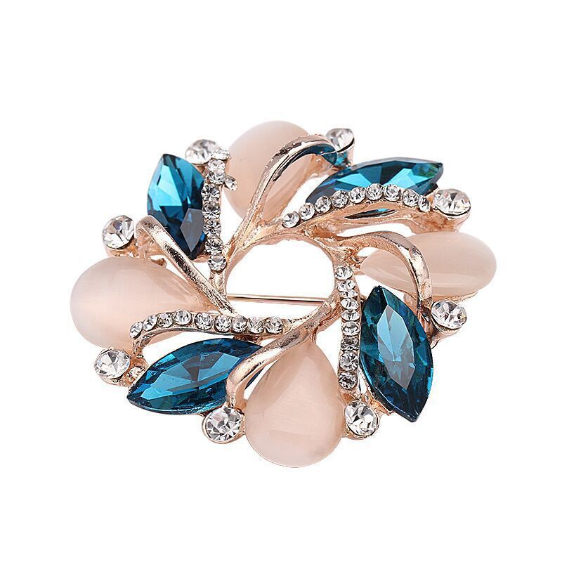 New Bauhinia cat's eye brooch, flower crystal full diamond brooch, silk scarf buckle, stylish and fashionable dual-purpose brooch wholesale Item Picture