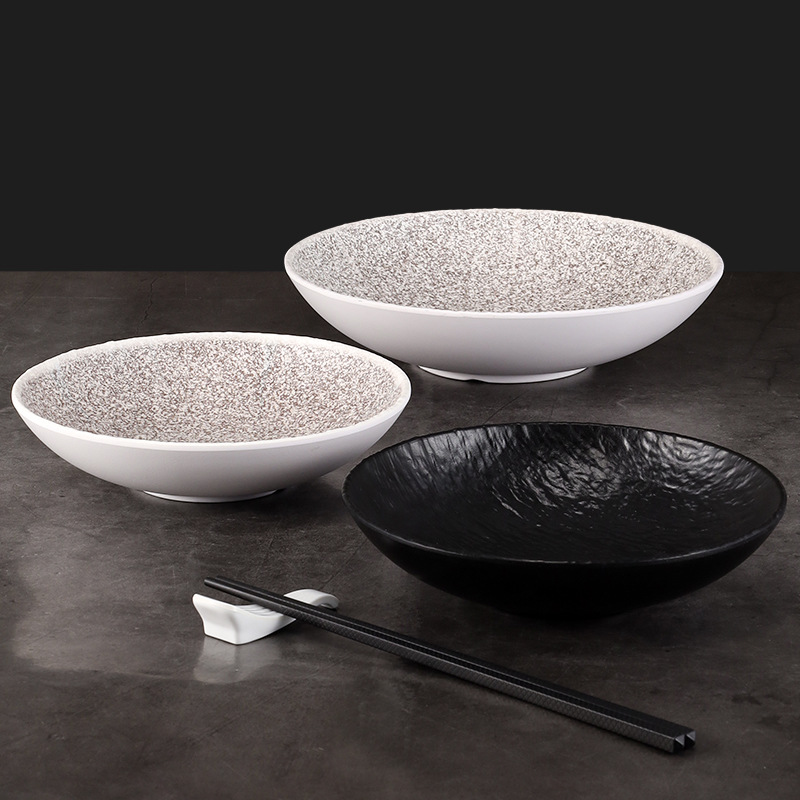 Melamine Japanese bowl, porcelain imitation wide-mouthed shallow bowl, vegetable bowl, cold noodle mixed bowl, salad bowl, ramen bowl, soup bowl, commercial use